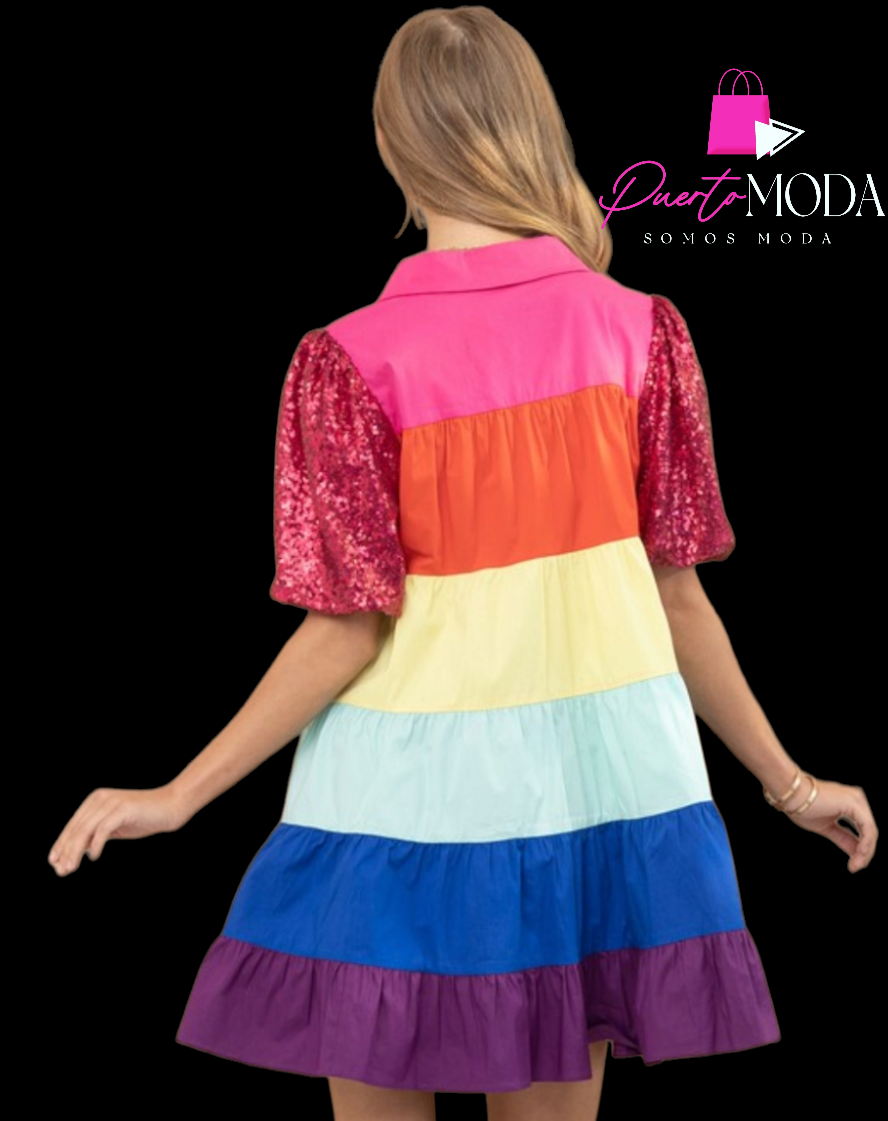 Rainbow Colorblock Midi Dress