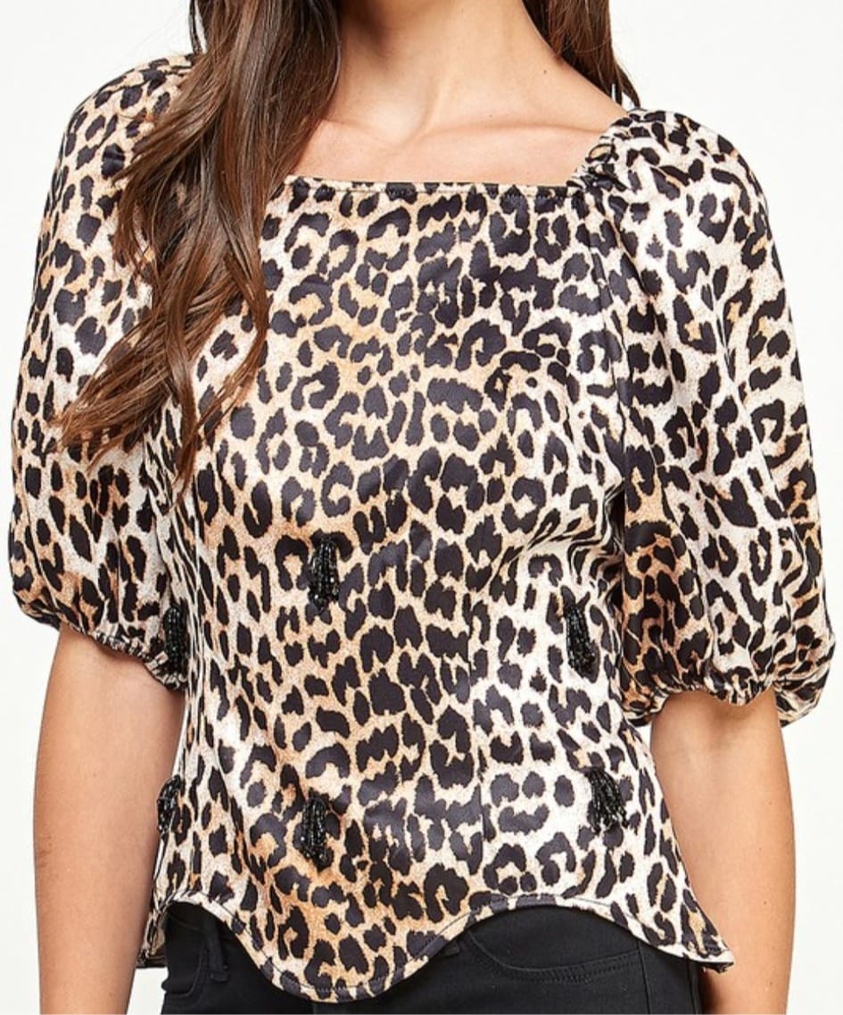 Puff Sleeve Animal Print Blouse