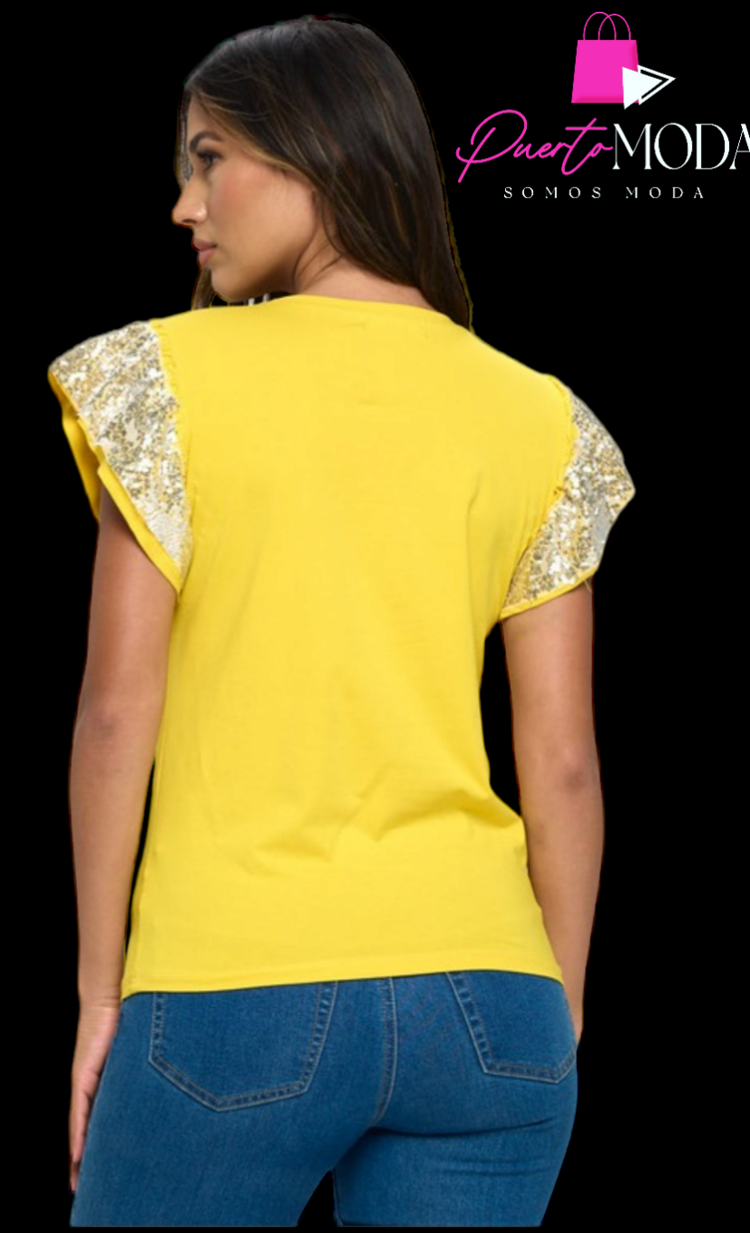 PLUS Ruffle Sequins SLV Top