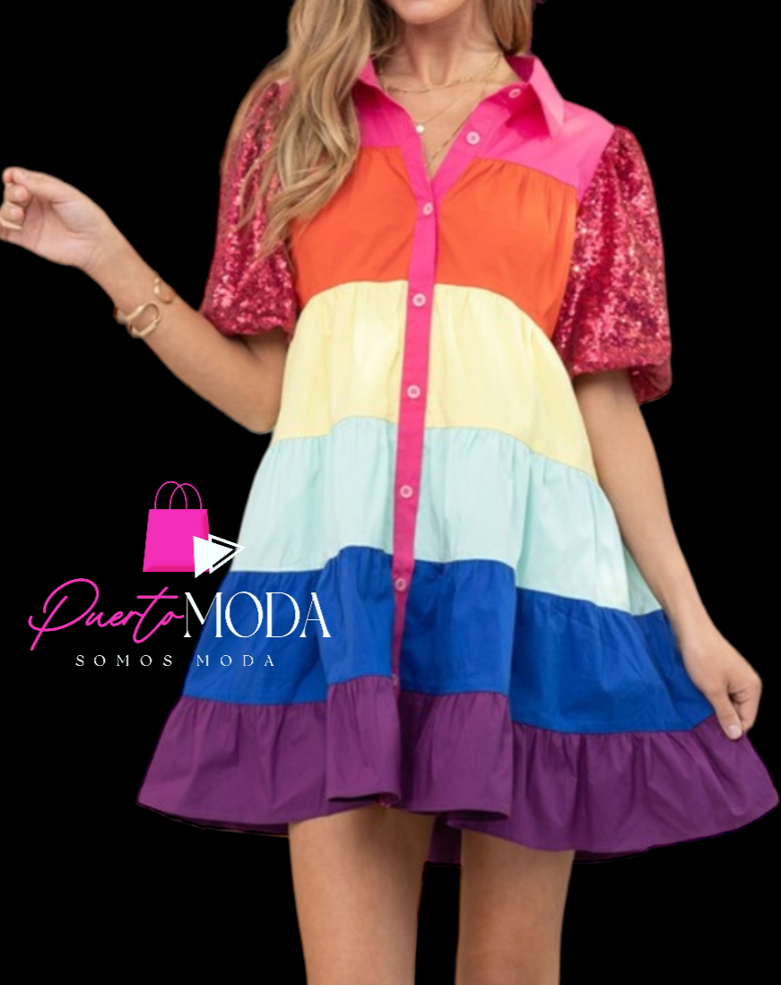 Rainbow Colorblock Midi Dress